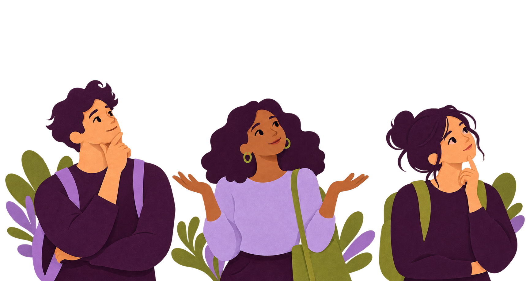 Three young adults thinking about their next steps